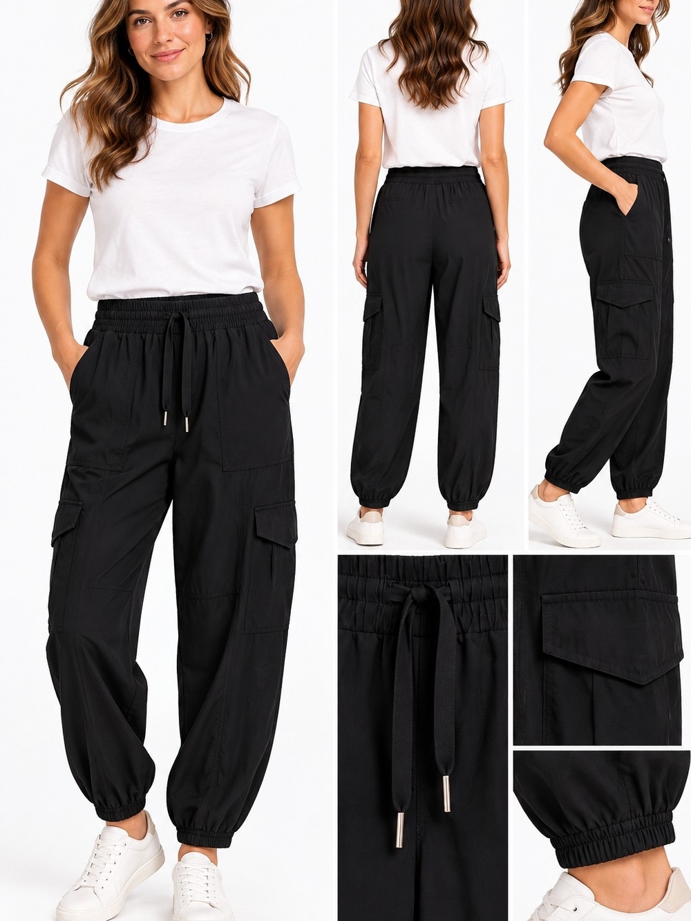 SPANX Black Cargo Jogger Pants SzXL Elastic Waist & Ankle Friday Pants Travel